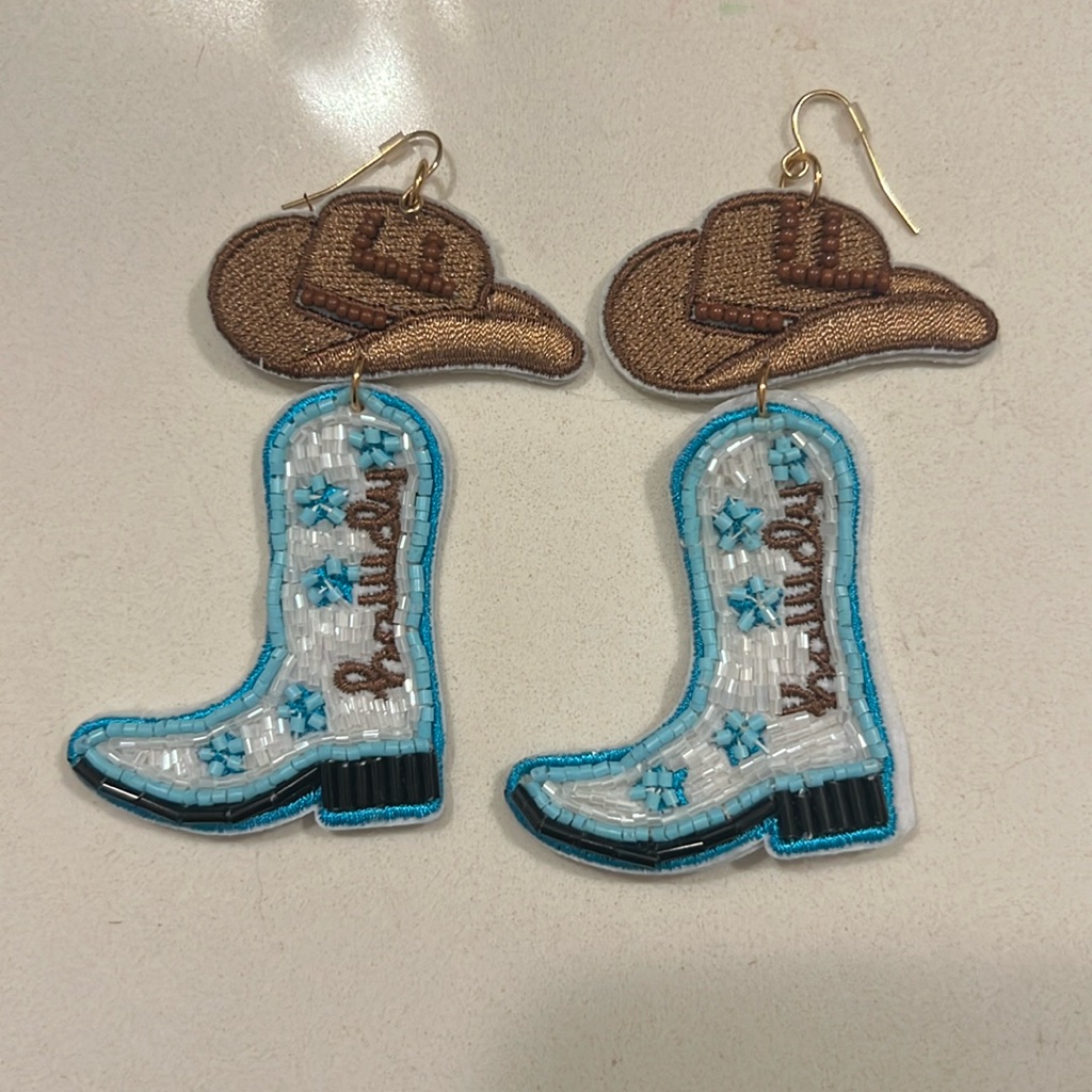 Nwot Howdy Cowboy Boot And Hat Earrings
